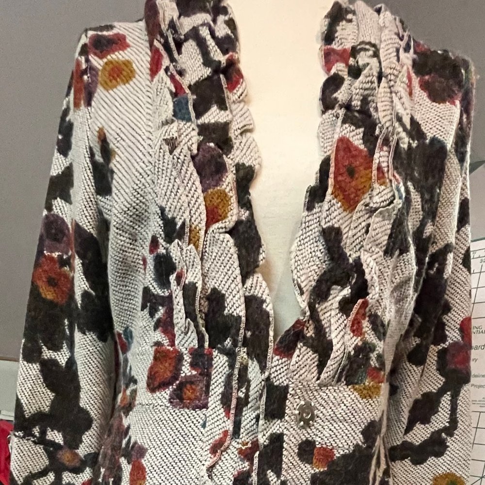 Gray/white/floral Long Jacket Blazer Medium
